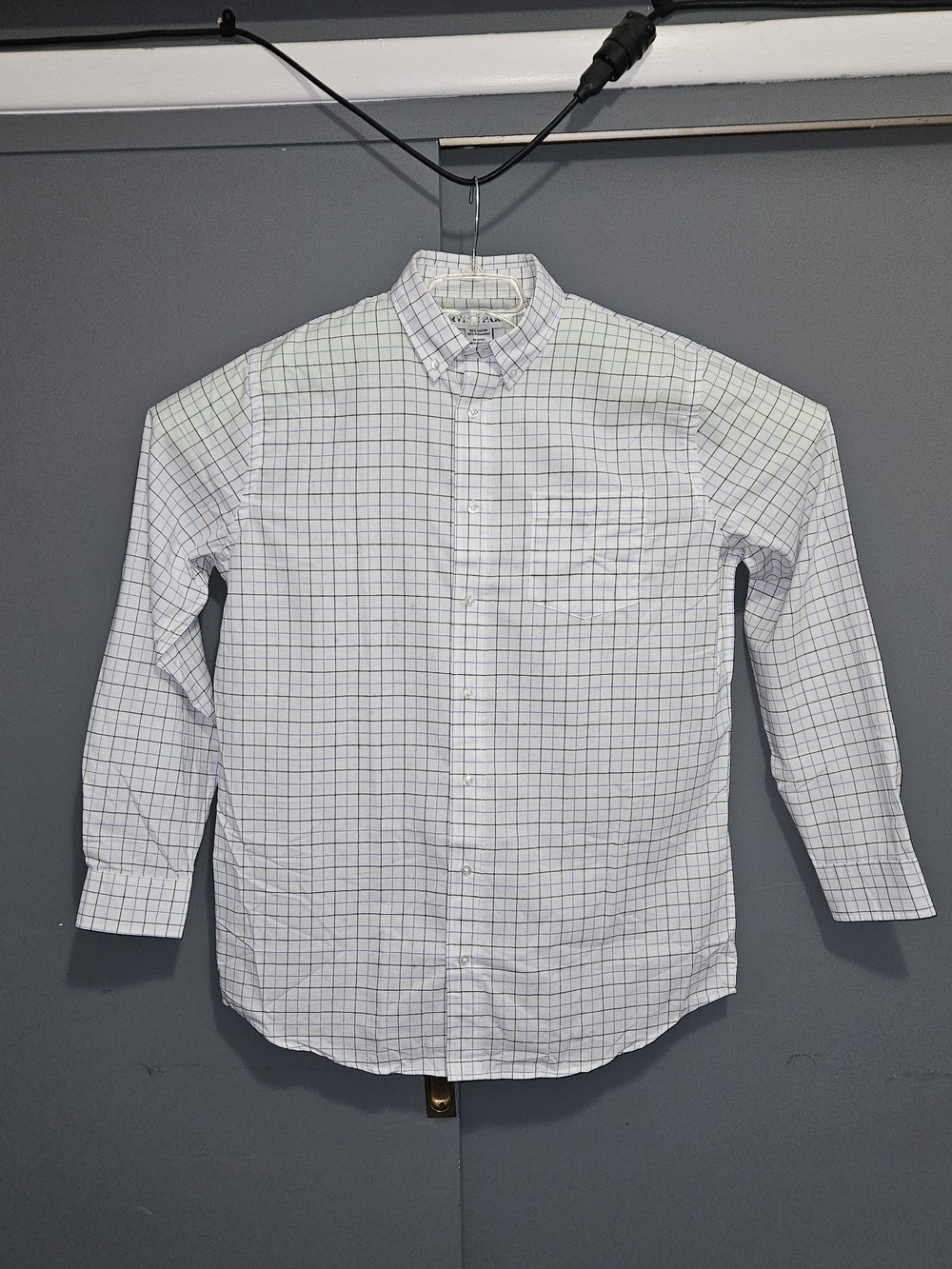 Irvine Park Mens White Check Dress Shirt - Classic Long Sleeve